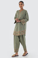 Stitched Green Embroidered Shirt + Shalwar