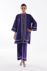Stitched Embroidered Khaddar Shirt + Culotte