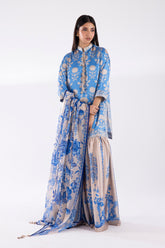 Stitched Embroidered Satin Shirt + Gharara + Dupatta