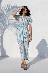 Stitched Resort Front Open Lawn Shirt + Culotte