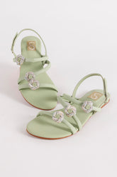 Sage Green Crystal Strap Flats
