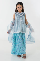 Stitched Kids Blue Embroidered Shirt + Pant + Dupatta