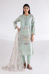 Stitched Lawn Embroidered Shirt + Culotte + Dupatta