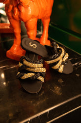 Black Braided Diamante Flats