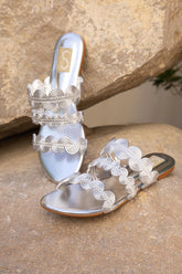 Silver Wavy Slide Sandals