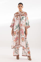 Stitched Printed Satin Shirt + Boot Pants