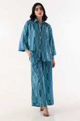 Stitched Blue Printed Cord Set