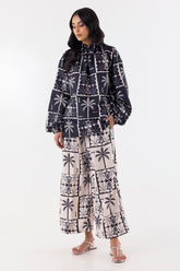 Stitched White And Black Printed Cord Set