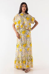 Stitched Floral Shirt & Skirt Set