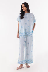 Stitched White Printed Cord Set