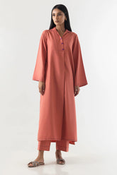 Stitched Coral Red Basic Printed Shirt+Culotte