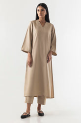 Stitched Beige Basic Printed Shirt+Culotte