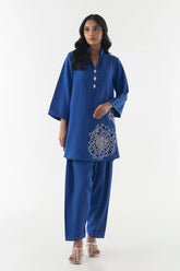 Stitched Blue Embroidered Shirt + Shalwar