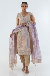 Stitched Angrakha Embroidered Shirt + Shalwar + Dupatta