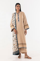 Stitched Beige Basic Printed Suit