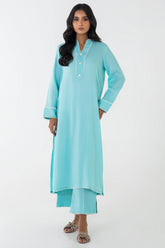 Stitched Turquoise Linen Shirt + Culotte