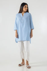 Stitched Sky Blue Printed Shirt