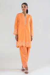 Stitched Orange Embroidered Shirt + Shalwar