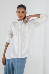 Stitched White Printed Shirt