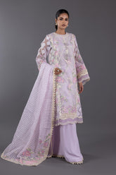 Stitched Organza Embroidered Shirt + Plazo + Dupatta