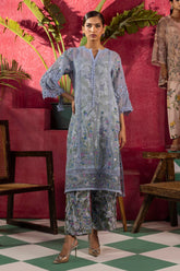 Stitched Embroidered Luxury Blue Shirt + Bottom