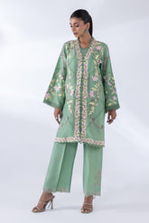 Stitched Embroidered Floral Green Shirt + Bottom