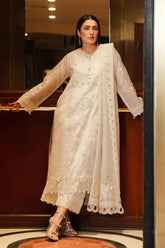 Stitched Embroidered Cotton Shirt + Culotte + Dupatta