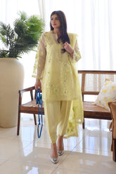 Stitched Embroidered Cotton Shirt + Shalwar + Dupatta
