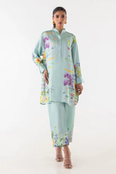 Stitched Poly Satin Shirt + Culotte