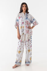 Stitched White Floral Cord Set