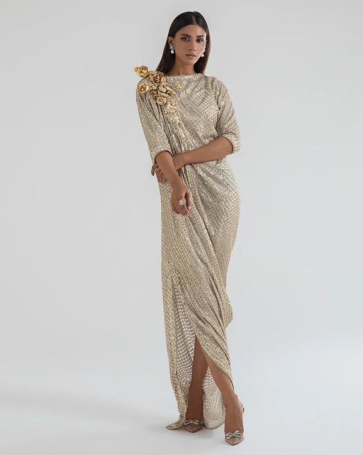 Georgette Golden Sequins (D-046)