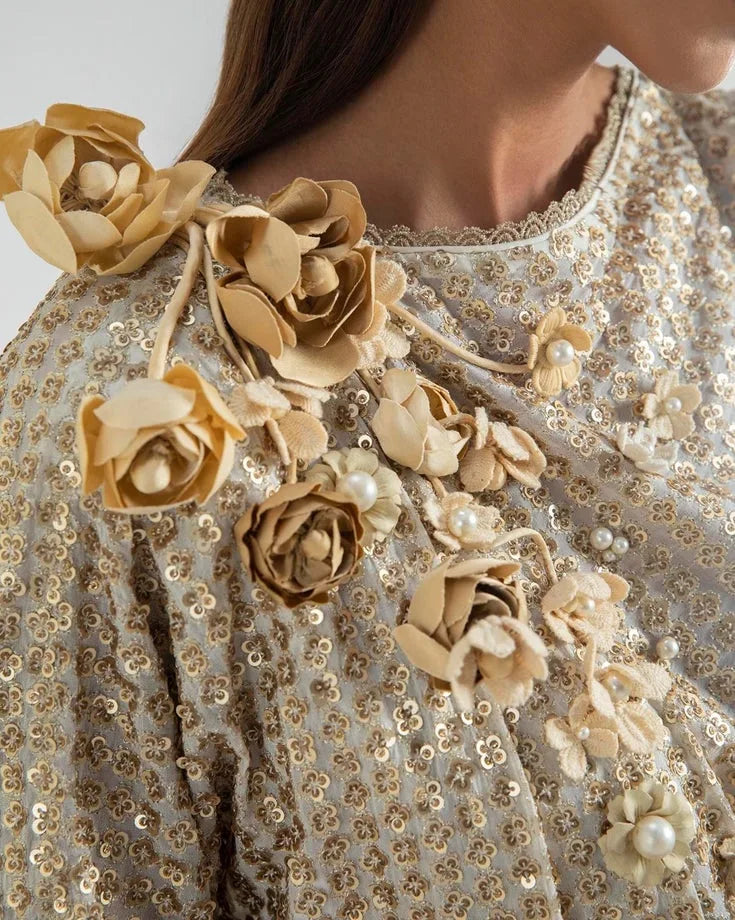 Georgette Golden Sequins (D-046)