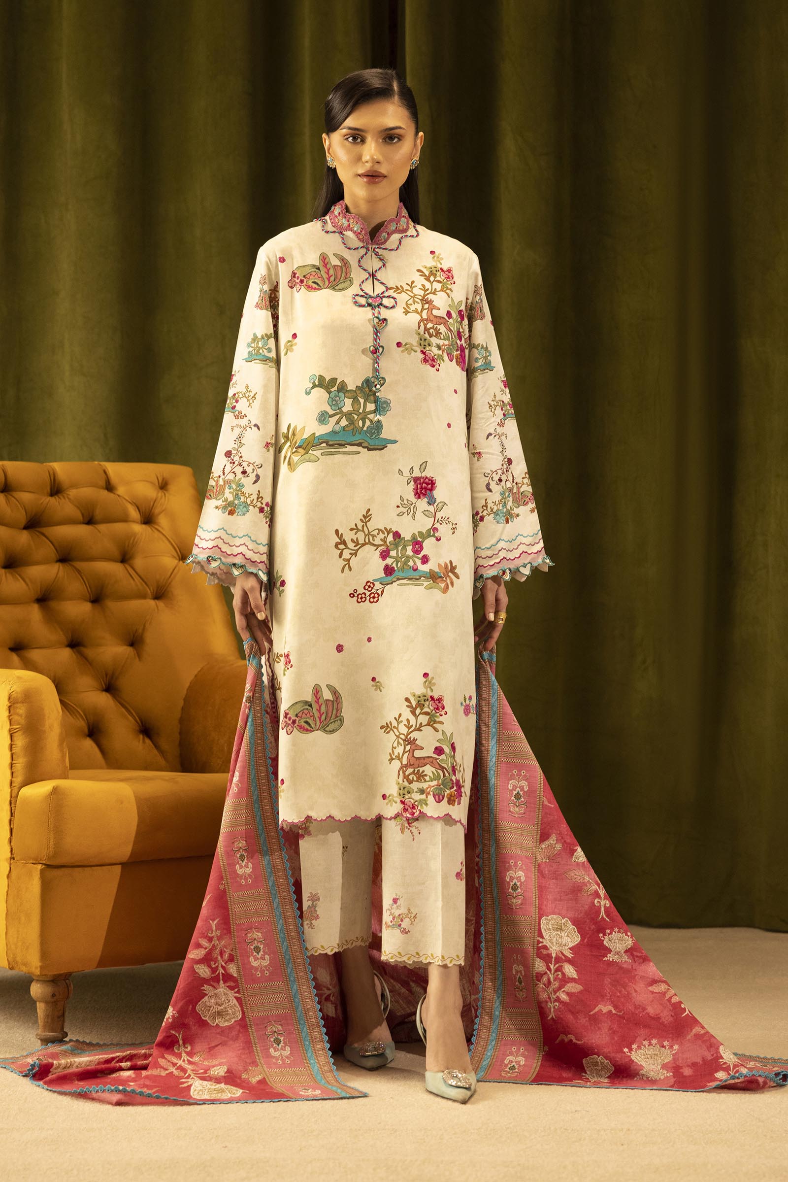 Unstitched Linen Muzlin 3 Piece Suit Main image