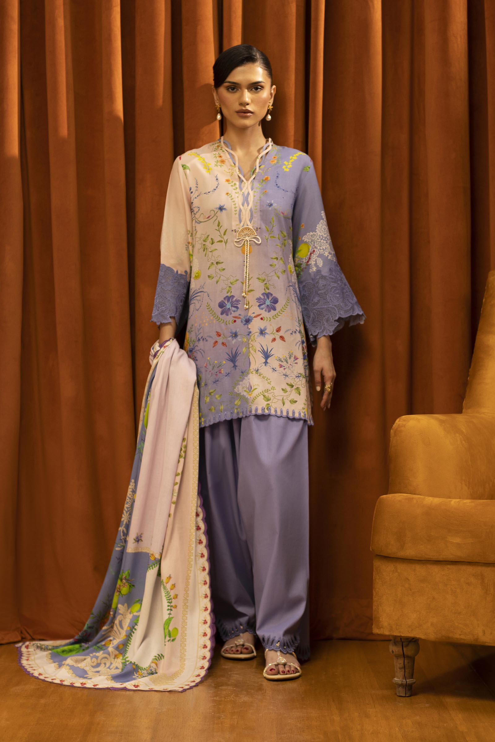 Unstitched Linen Muzlin 3 Piece Suit Main image