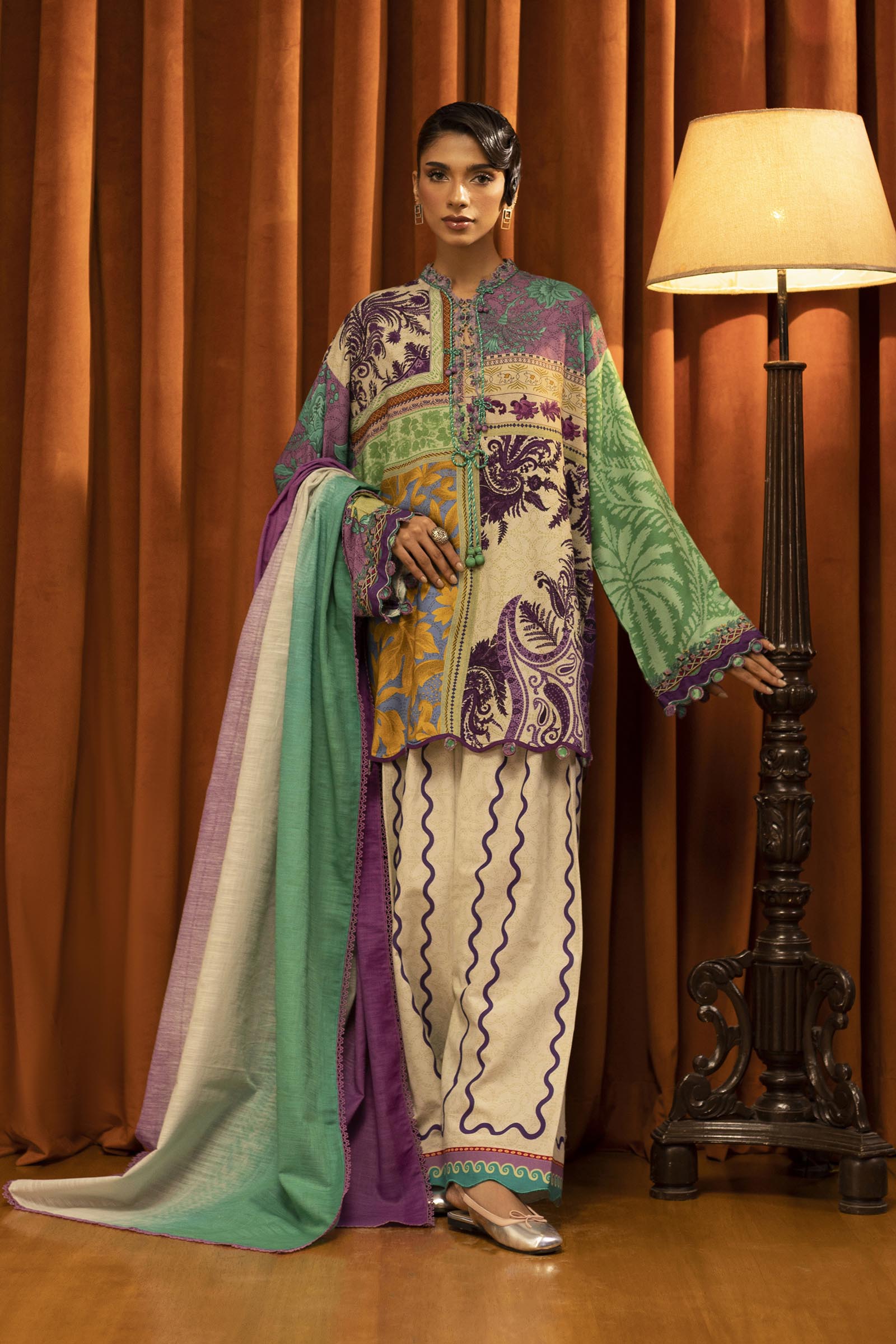 Unstitched Linen Muzlin 3 Piece Suit Main image