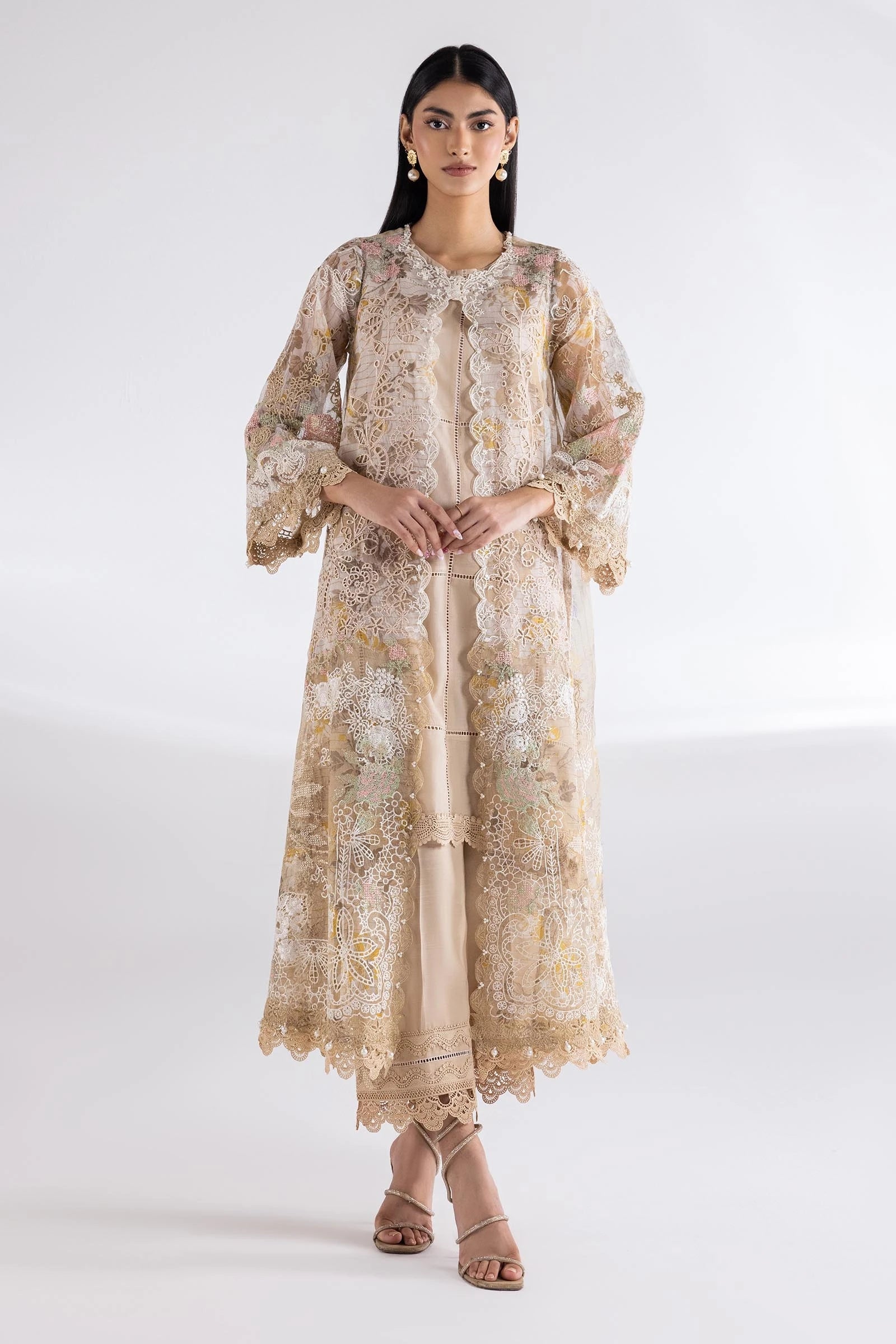 Stitched Embroidered Raw Silk Bottom Main image