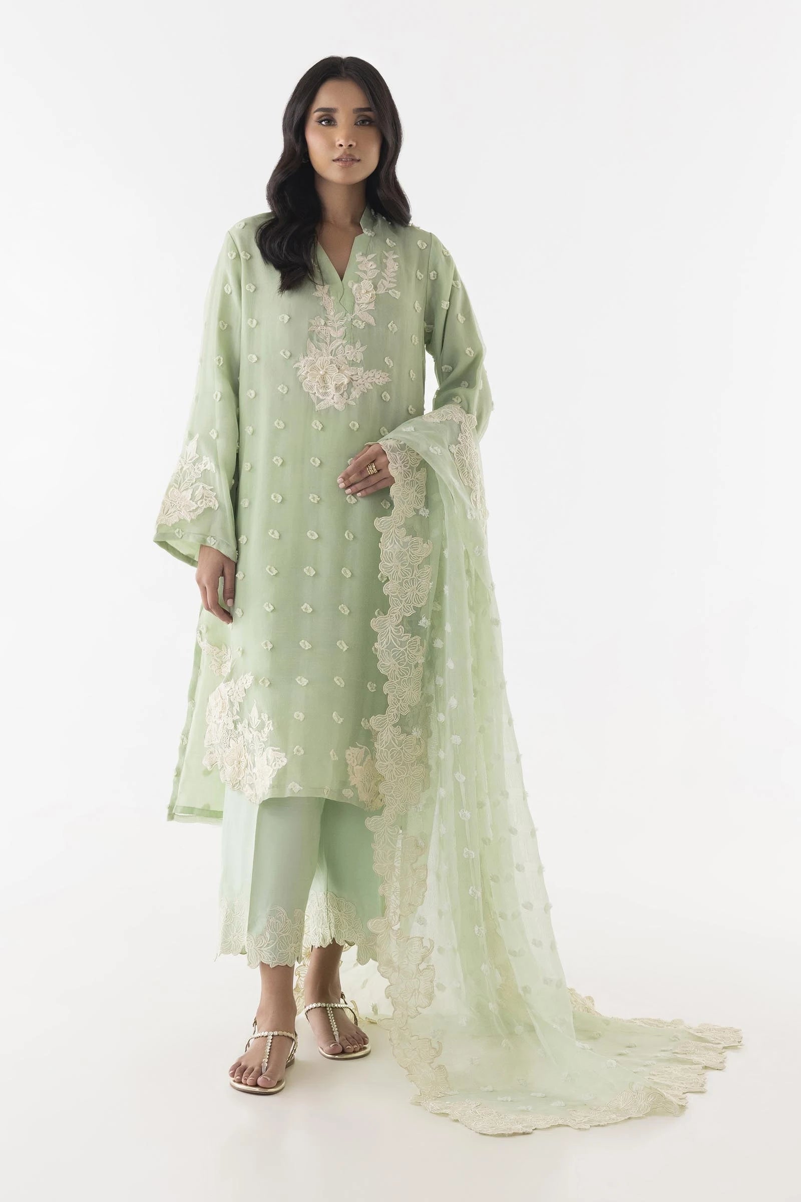 Stitched Brochia Embroidered Shirt + Culotte + Dupatta Main image