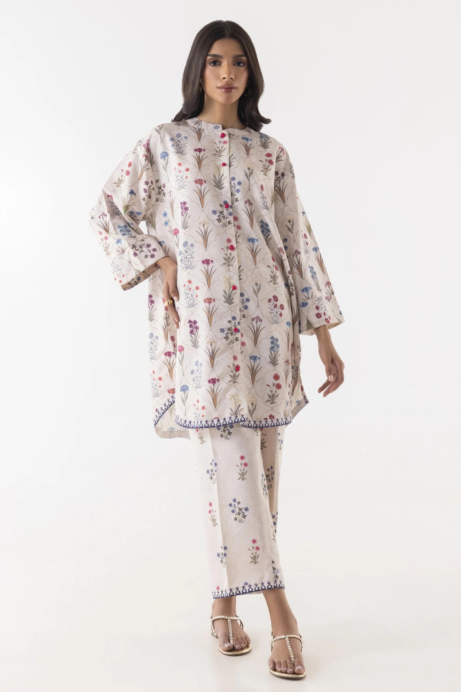 Stitched Blended Jacquard Printed Shirt + Culotte