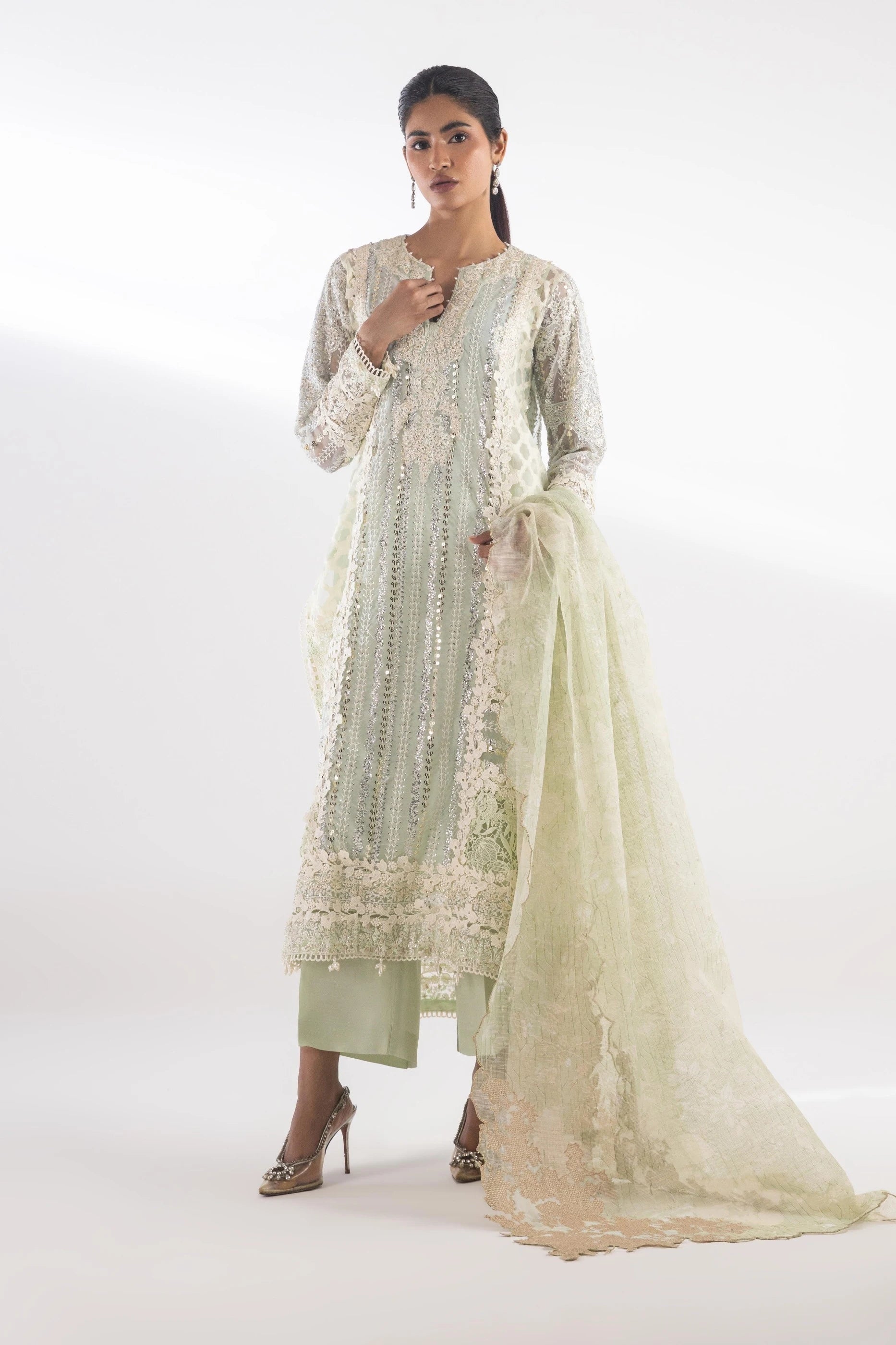 Stitched Embroidered Net Suit