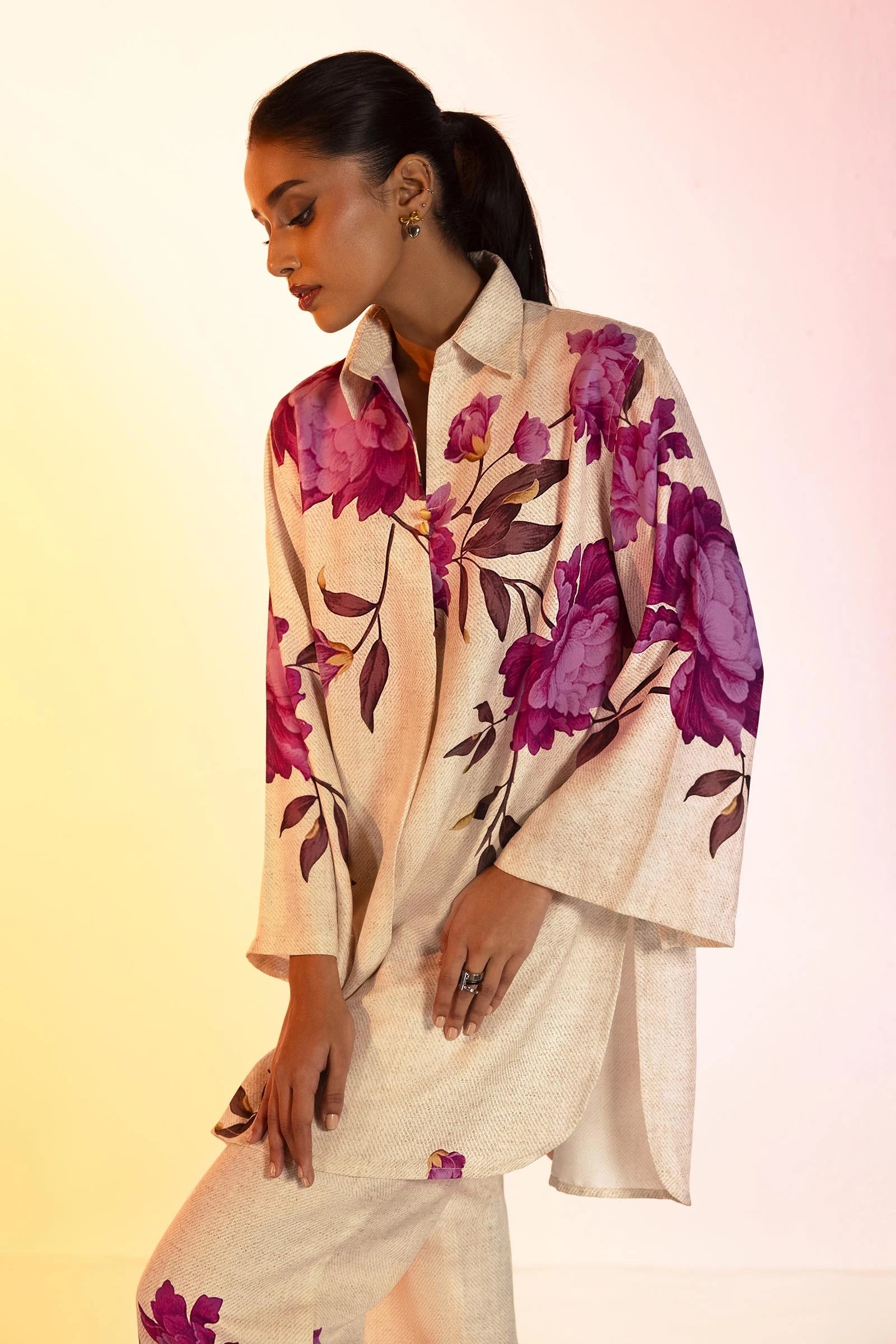 Stitched Blended Jacquard Printed Shirt + Culotte Main image