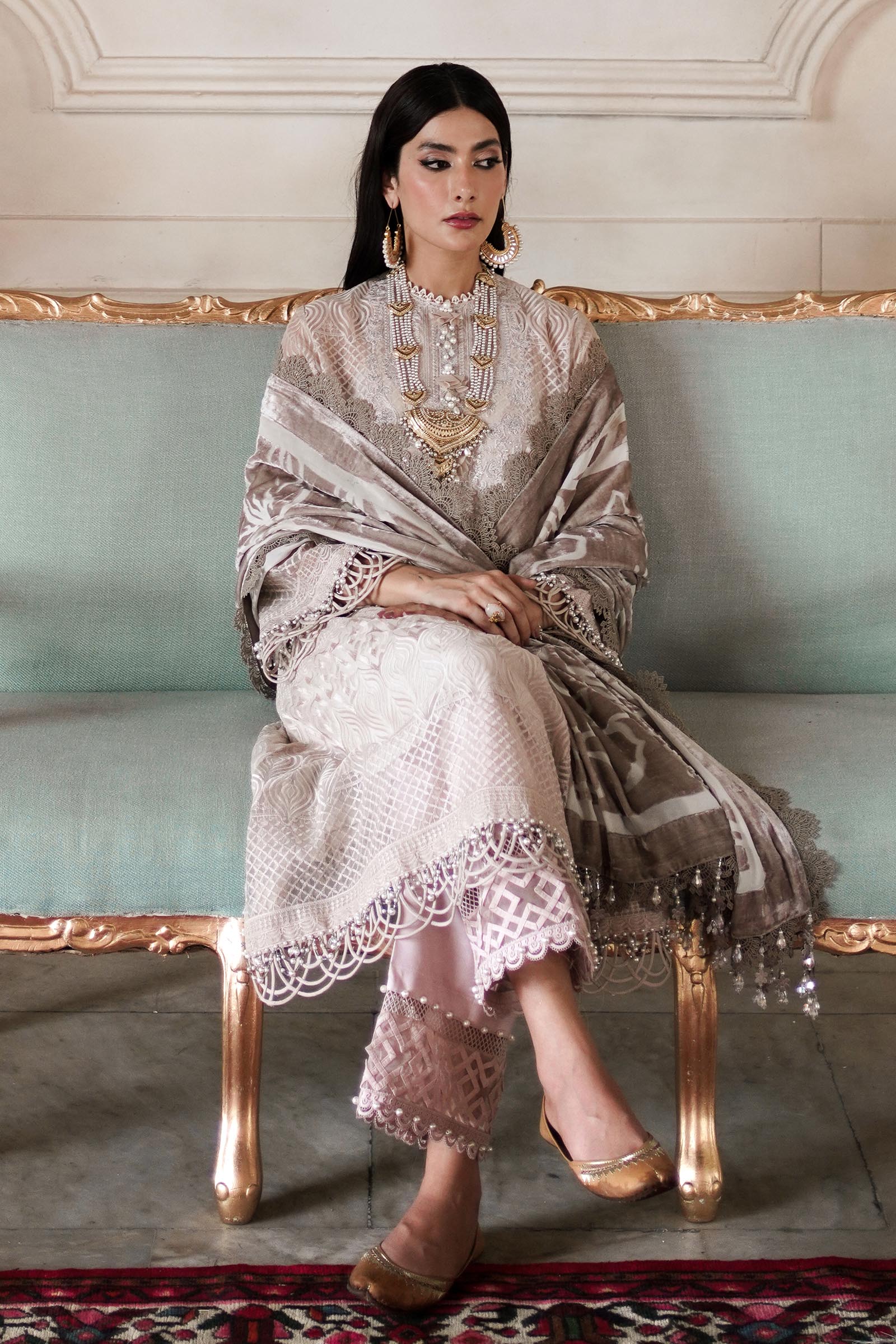Unstitched Embroidered Organza Suit