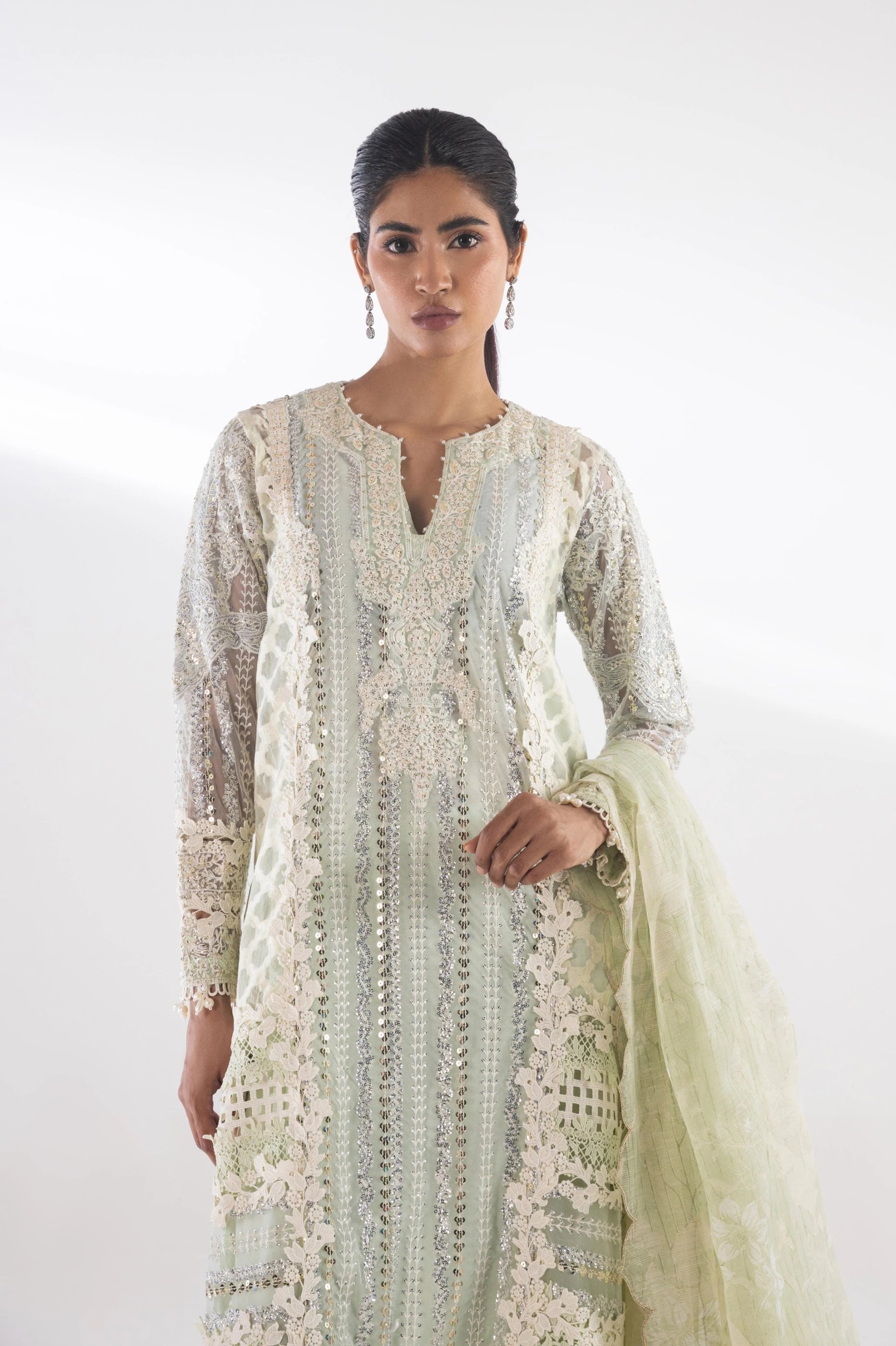 Stitched Embroidered Net Suit Main image