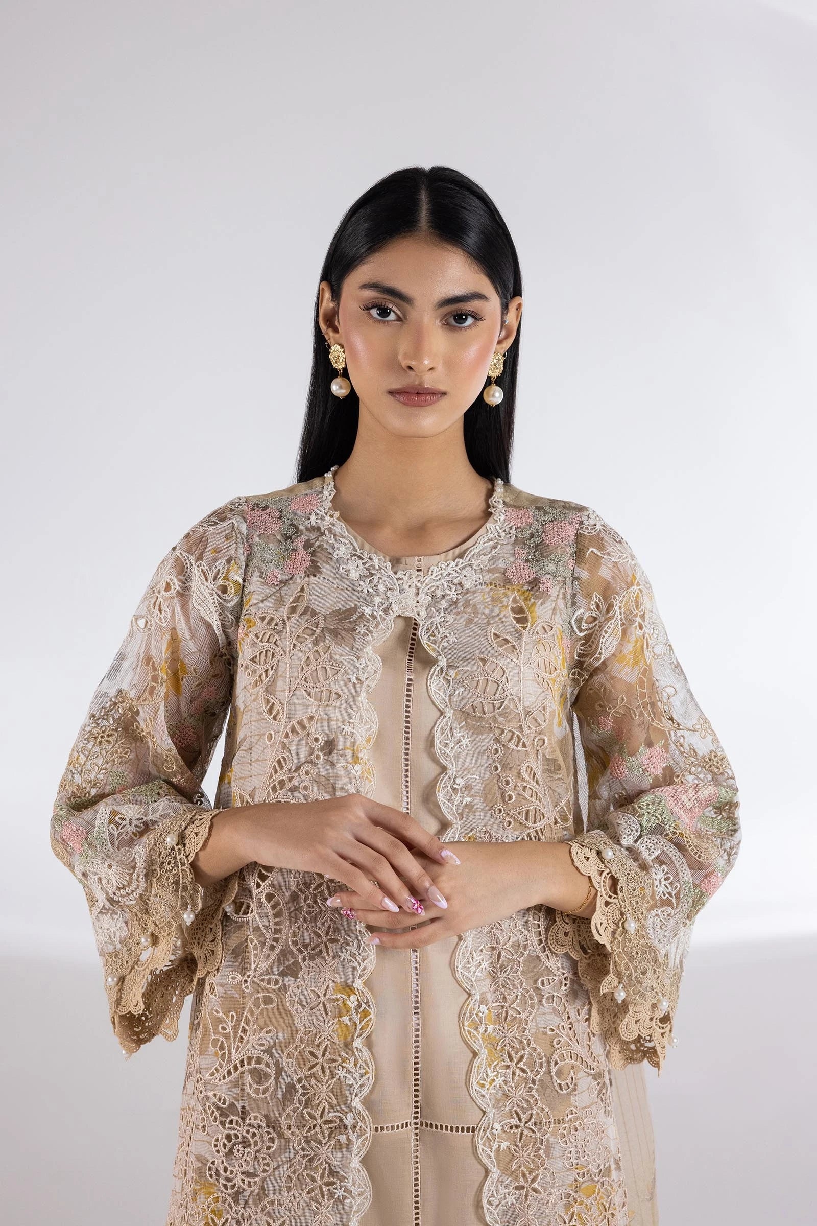 Stitched Embroidered Khaddi Net Set Main image