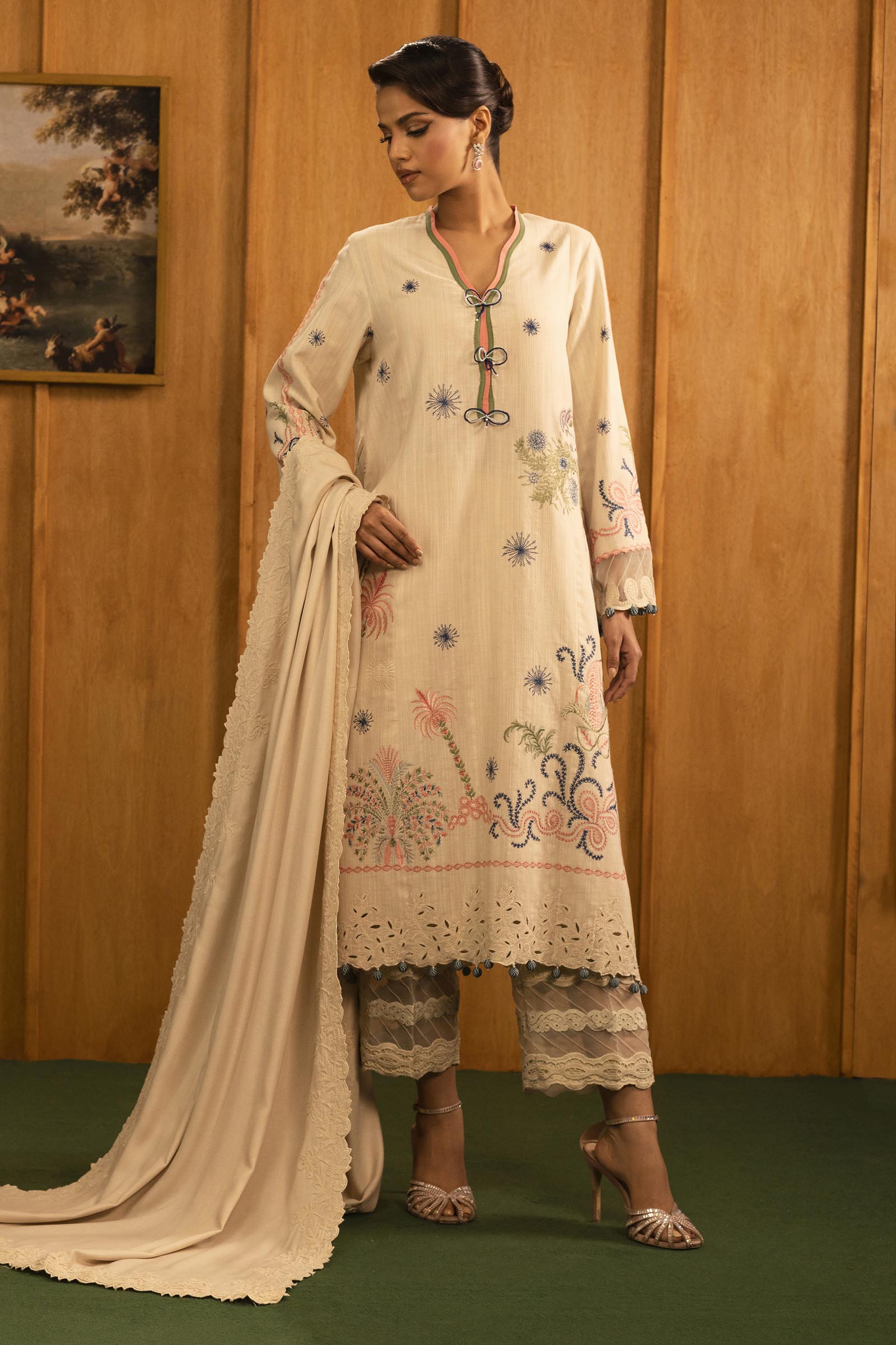 Unstitched Slub Muzlin 3 Piece Suit Main image