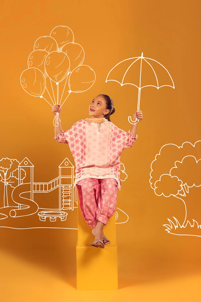 Stitched Kids Floral Printed Shirt + Shalwar + Dupatta