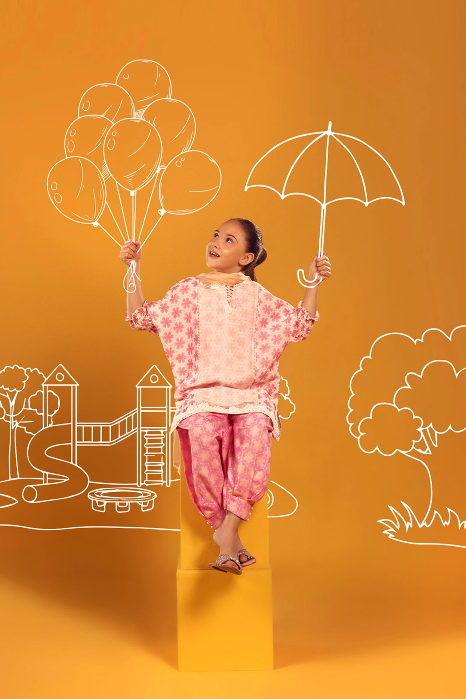 Stitched Kids Floral Printed Shirt + Shalwar + Dupatta Main image