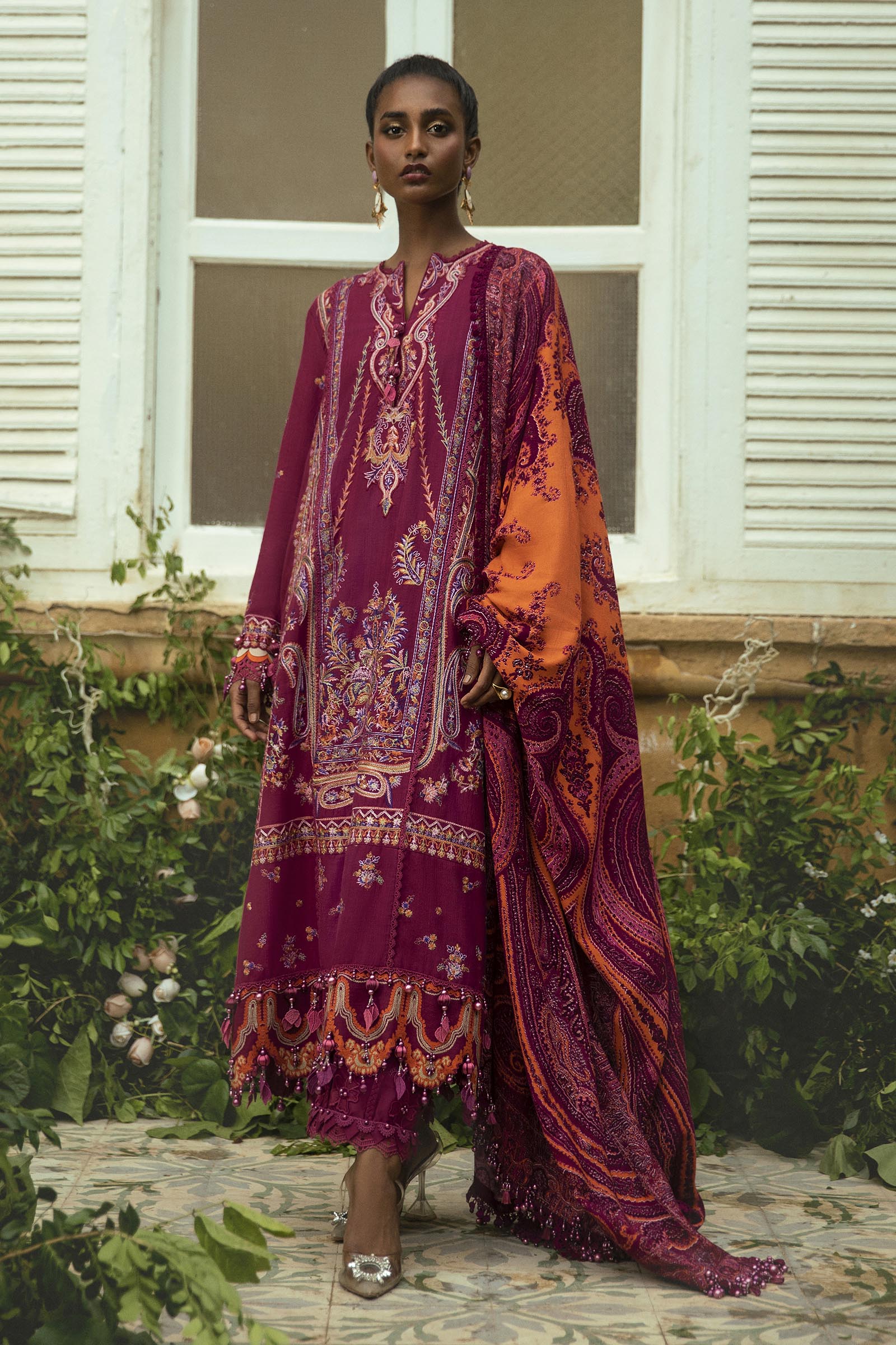 Unstitched Embroidered Muzlin Slub Suit