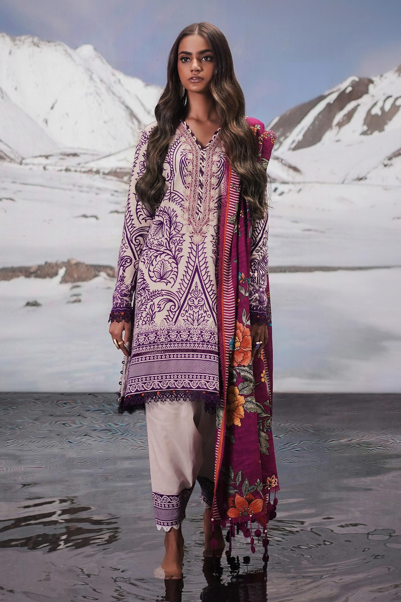 Unstitched Printed 2 Piece Slub Suit
