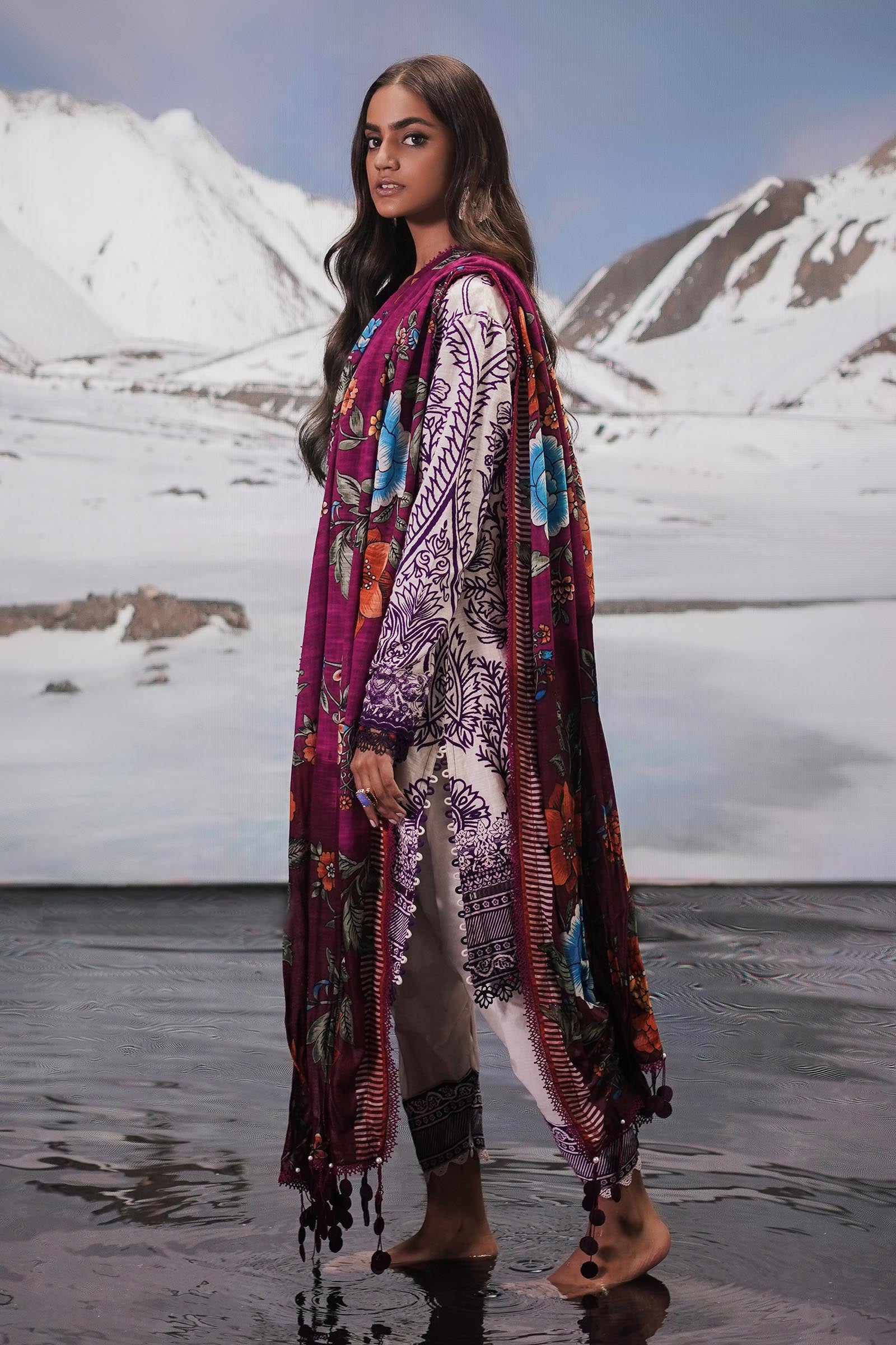 Unstitched Printed 2 Piece Slub Suit