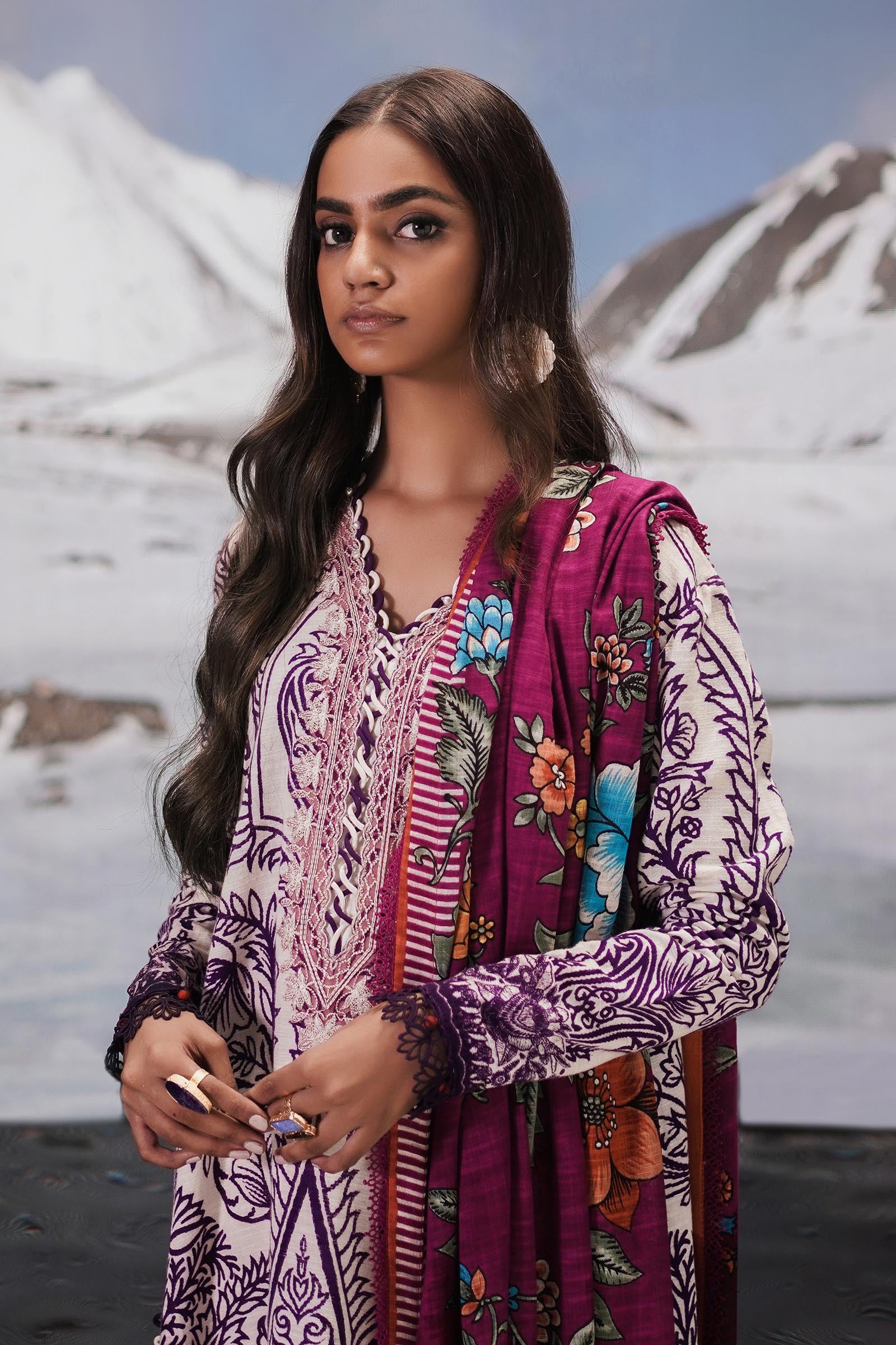 Unstitched Printed 2 Piece Slub Suit